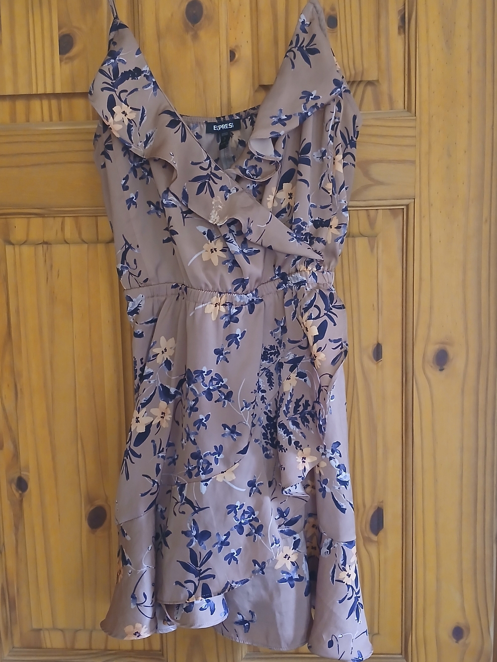 Express Mauve Taupe Dress with Navy Floral Print